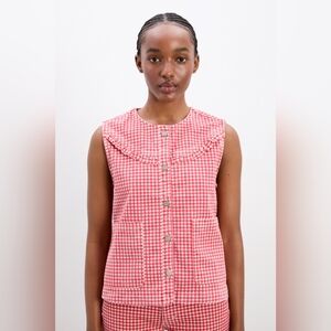 Damson Madder Mari Vest Top Red Gingham Size EU Size 18/ US Size 14